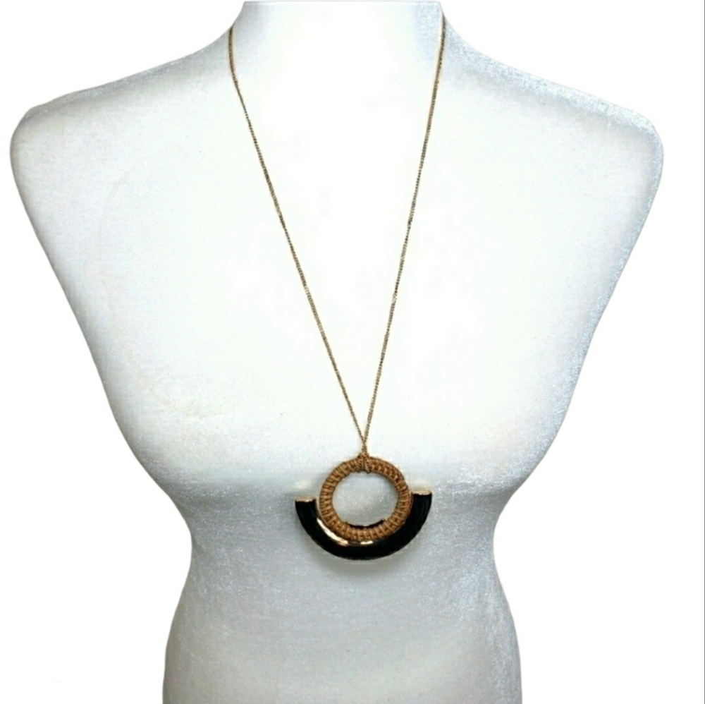 MASSINI Gold & Rattan Long Necklace